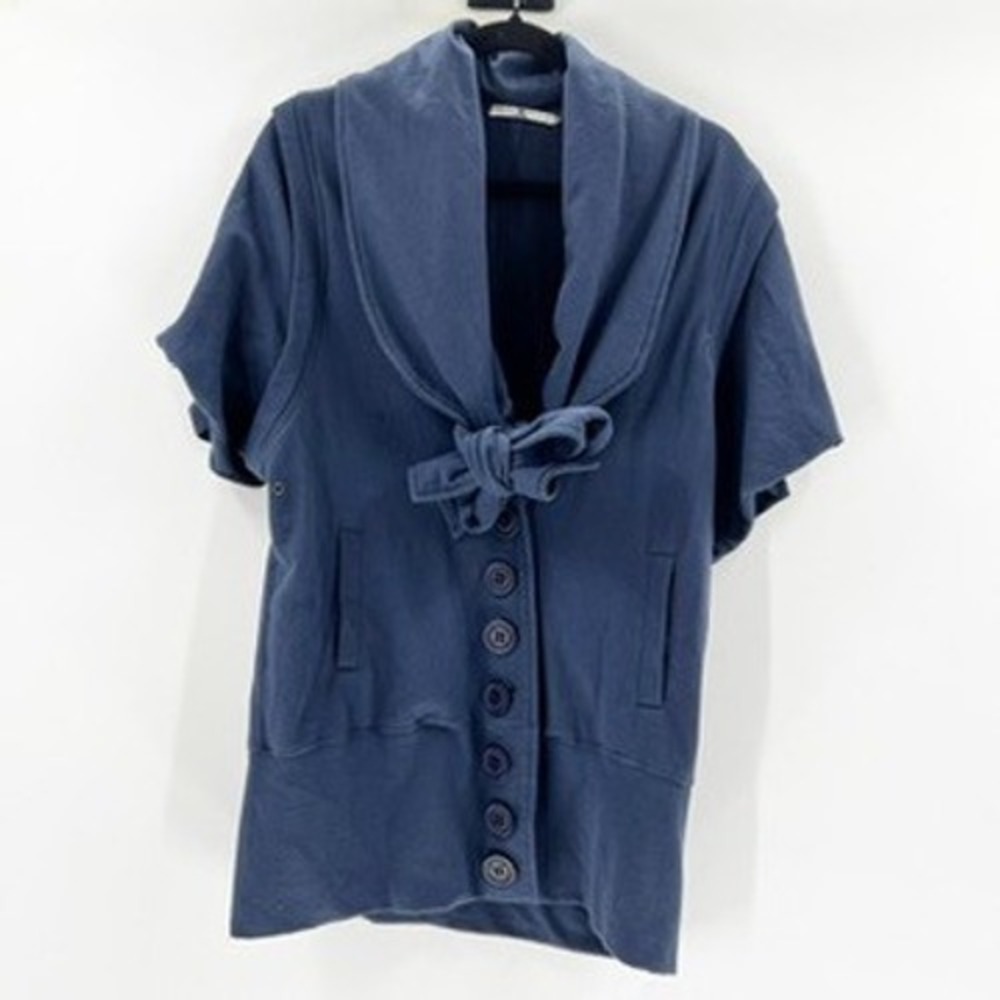 Mike & Chris Blue‎ Shawl Collar Short Sleeve Tie Front Cardigan Sweater M